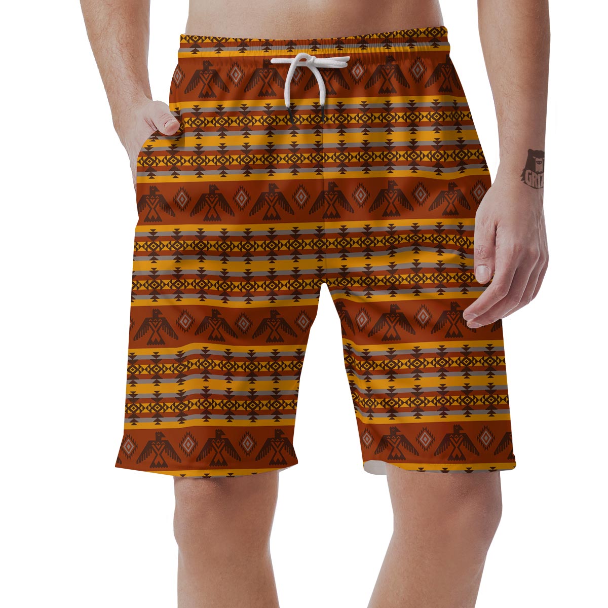 Aztec Eagle Pattern Print Men's Shorts-grizzshop