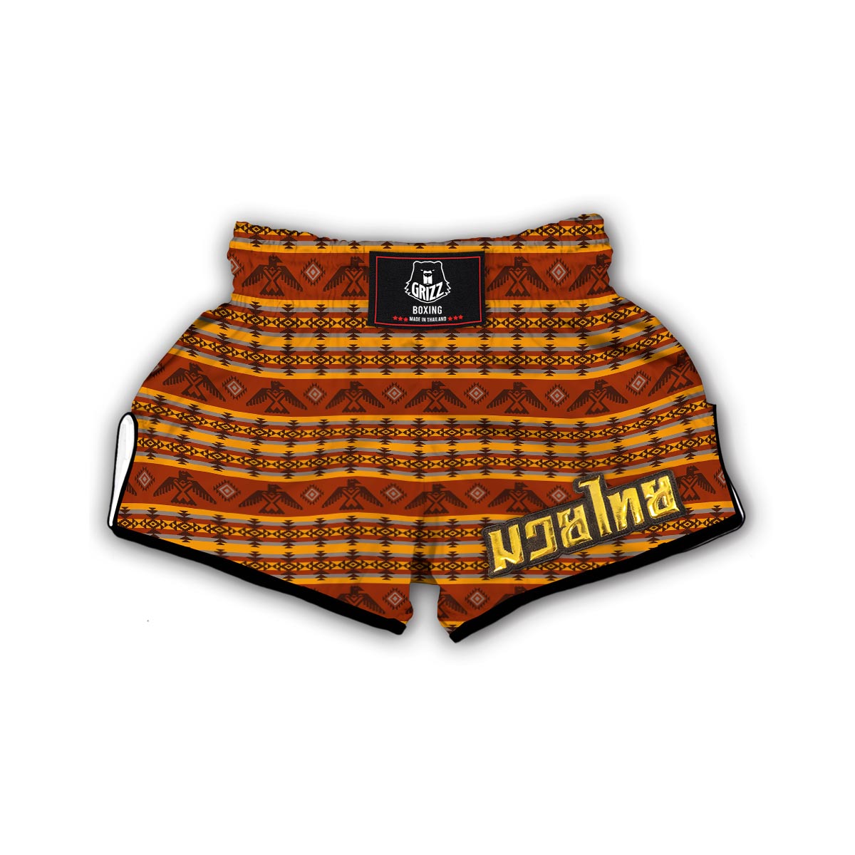 Aztec Eagle Pattern Print Muay Thai Boxing Shorts-grizzshop