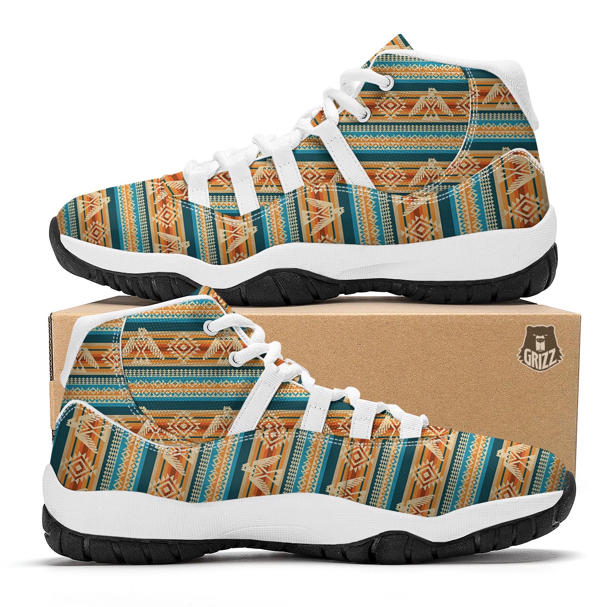 Aztec Eagle Print Pattern White Bball Shoes-grizzshop