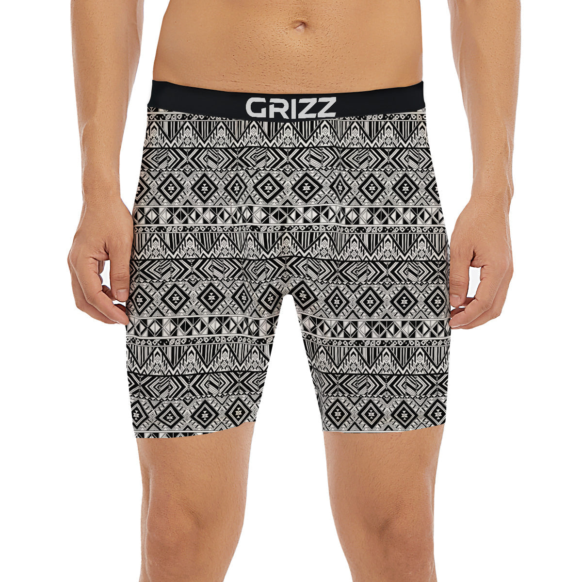 Aztec Ethnic White And Black Print Boxer Briefs-grizzshop