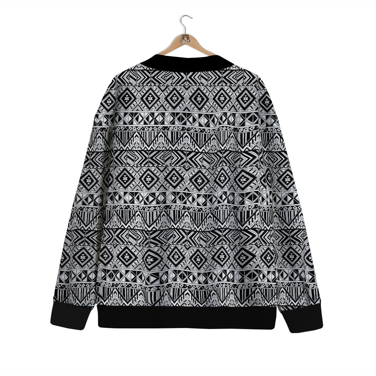 Aztec Ethnic White And Black Print Cardigan-grizzshop