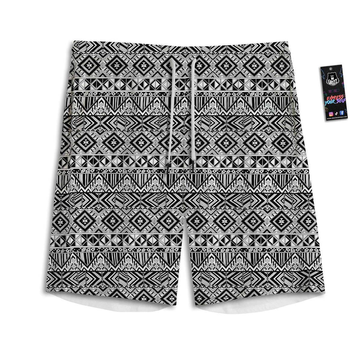 Aztec Ethnic White And Black Print Men's Athletic Shorts