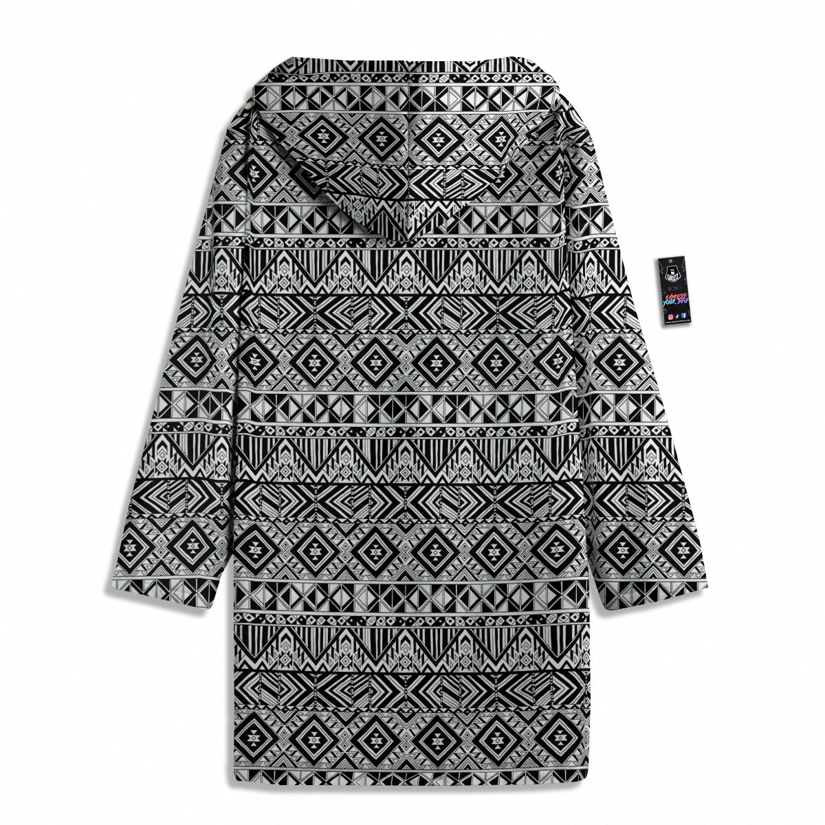 Aztec Ethnic White And Black Print Men's Windbreaker Jacket-grizzshop