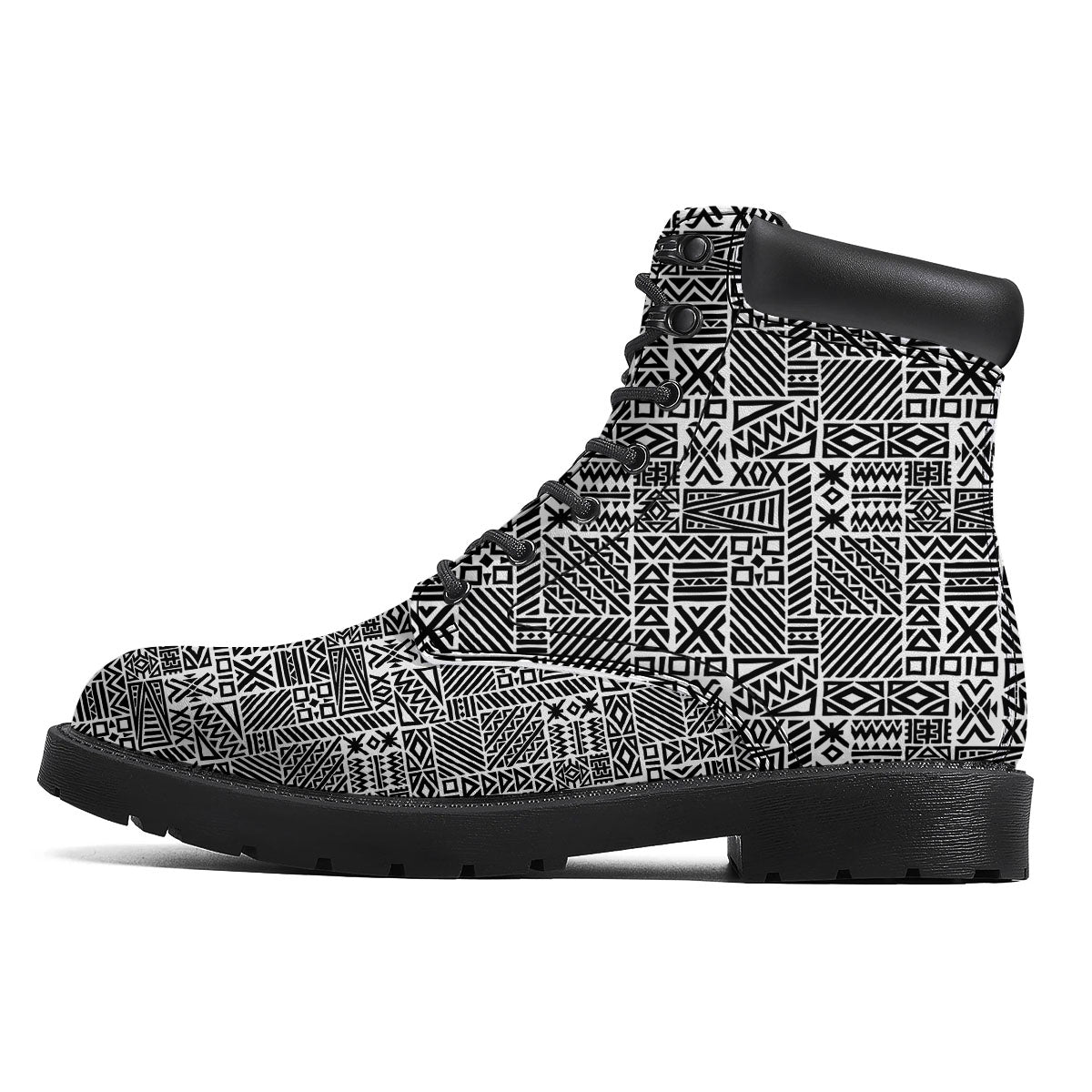 Aztec Geometric White And Black Print Boots-grizzshop