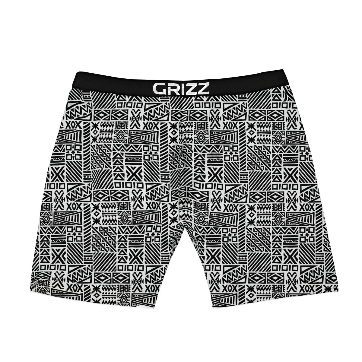 Aztec Geometric White And Black Print Boxer Briefs-grizzshop