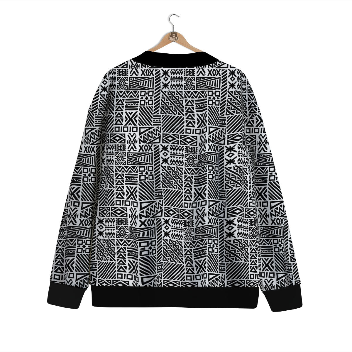 Aztec Geometric White And Black Print Cardigan-grizzshop