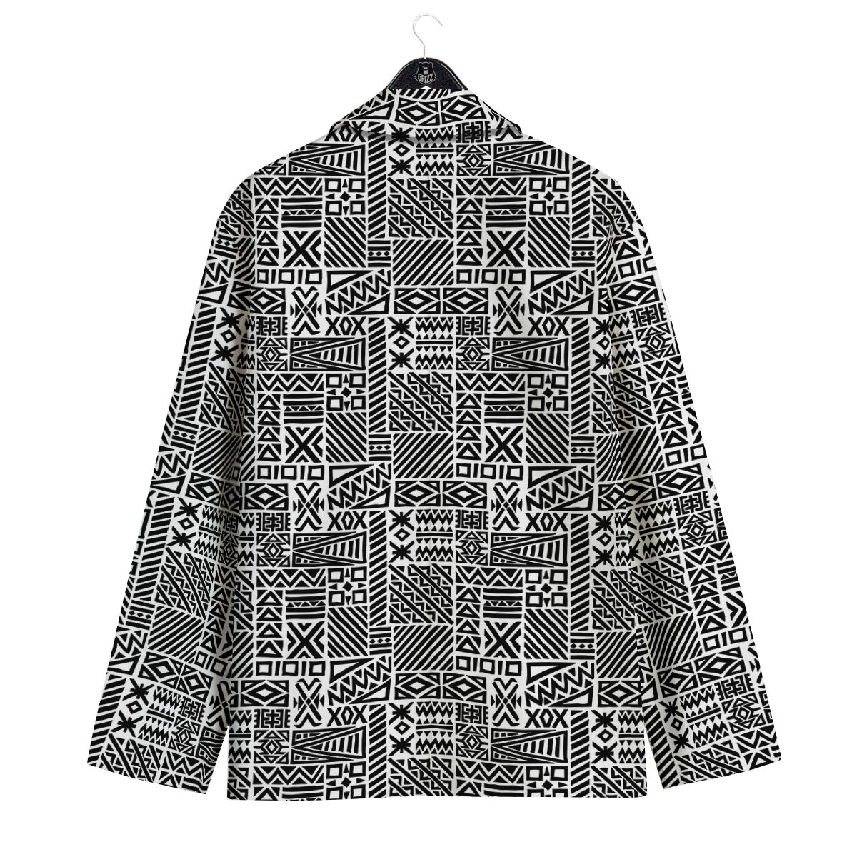 Aztec Geometric White And Black Print Men's Sport Coat-grizzshop