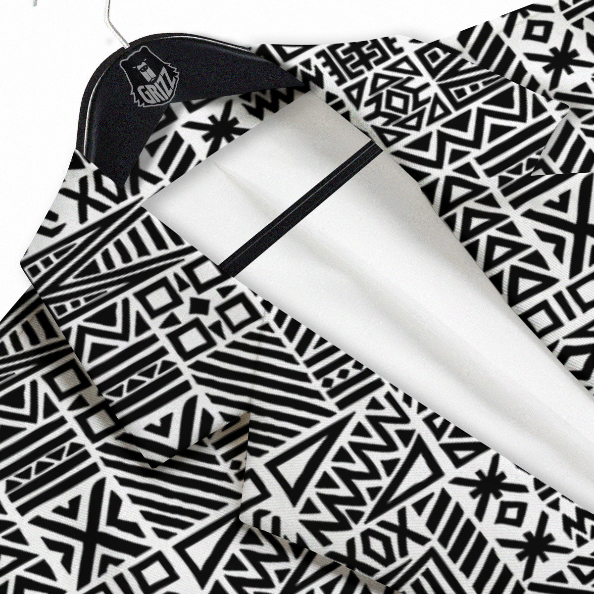 Aztec Geometric White And Black Print Men's Sport Coat-grizzshop