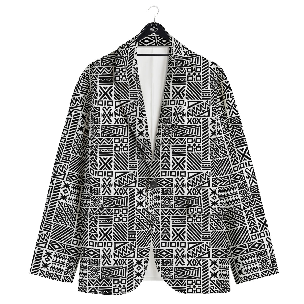 Aztec Geometric White And Black Print Men's Sport Coat-grizzshop