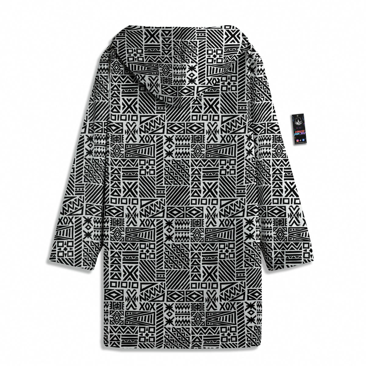 Aztec Geometric White And Black Print Men's Windbreaker Jacket-grizzshop