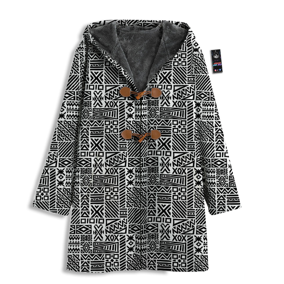 Aztec Geometric White And Black Print Men's Windbreaker Jacket-grizzshop