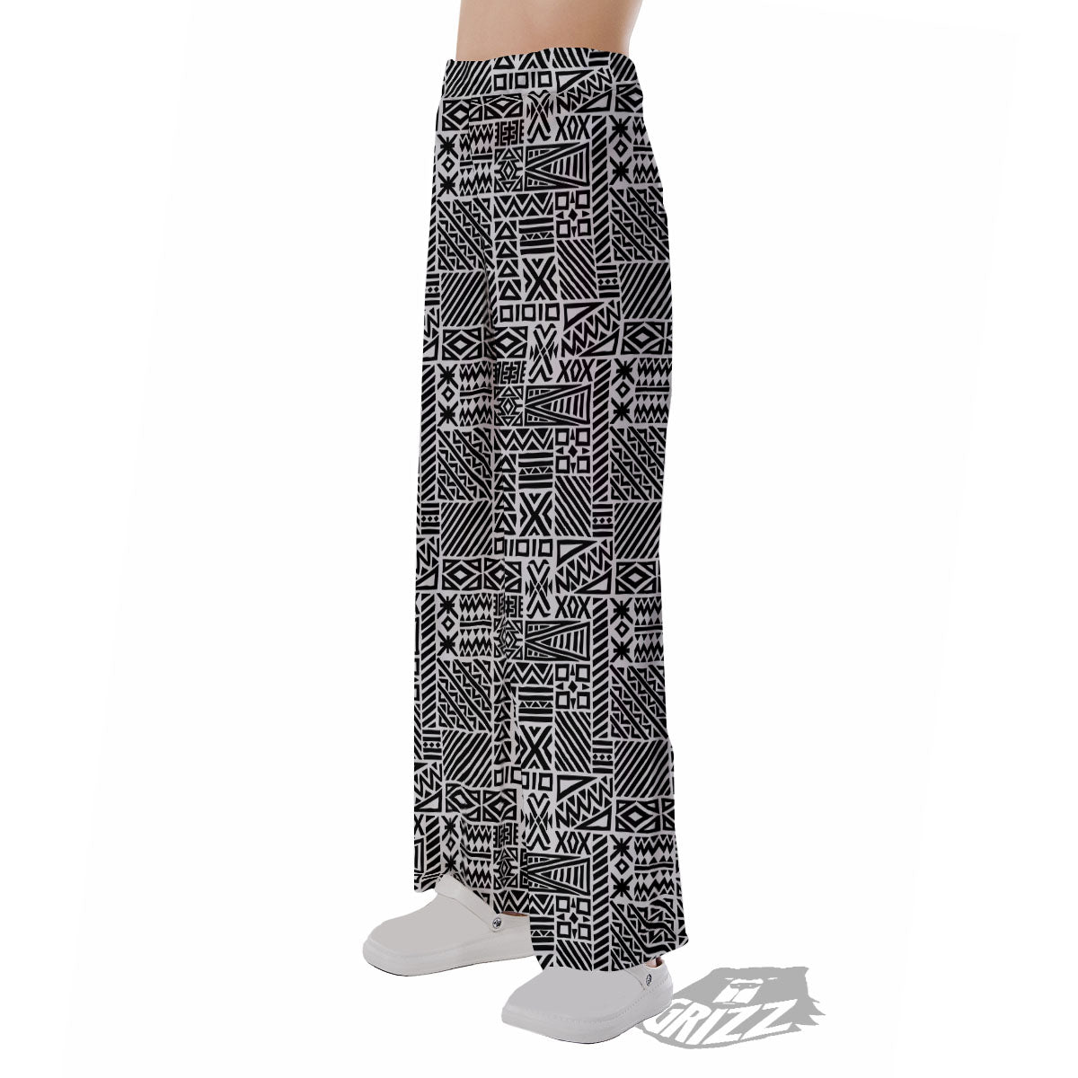 Aztec Geometric White And Black Print Pajama Pants-grizzshop