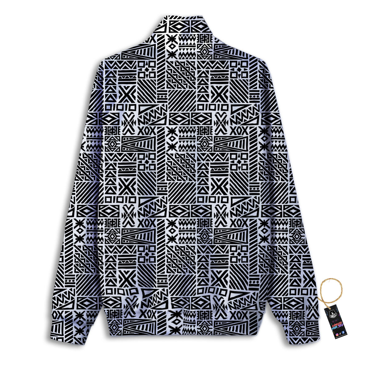 Aztec Geometric White And Black Print Track Jacket-grizzshop