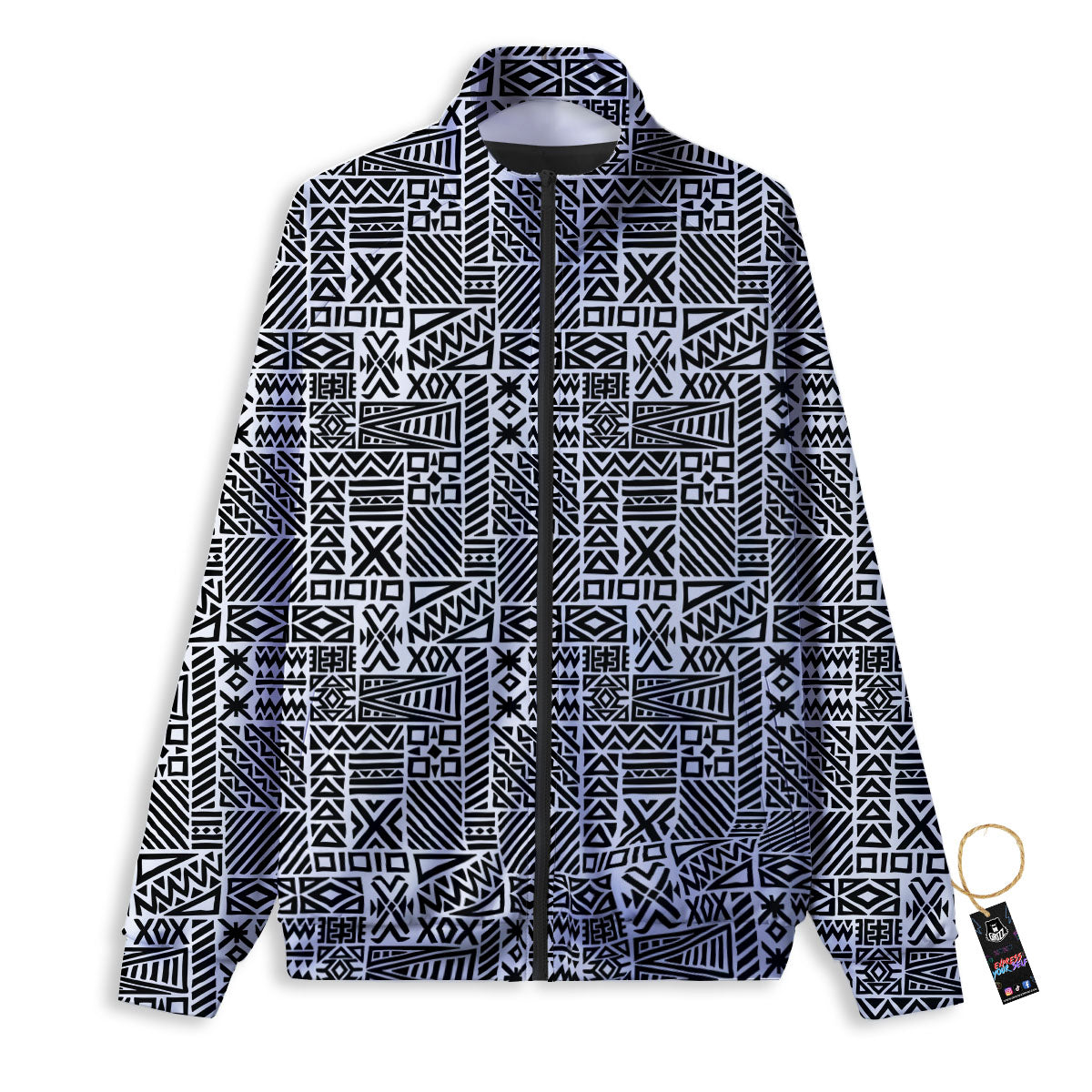 Aztec Geometric White And Black Print Track Jacket-grizzshop