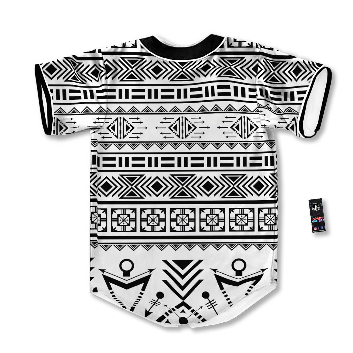 Aztec Grey And White Print Pattern Baseball Jersey-grizzshop