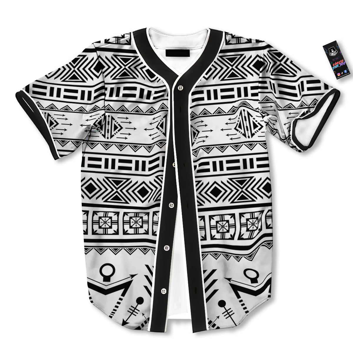 Aztec Grey And White Print Pattern Baseball Jersey-grizzshop