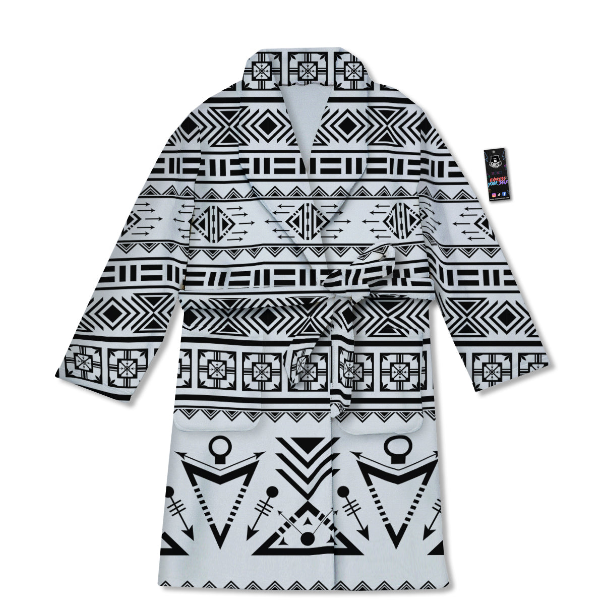 Aztec Grey And White Print Pattern Bathrobe-grizzshop
