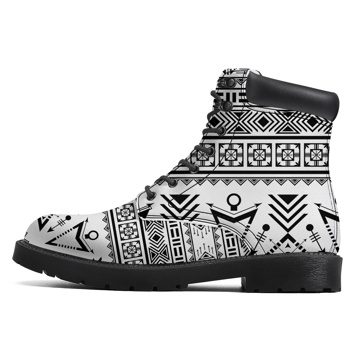 Aztec Grey And White Print Pattern Boots-grizzshop