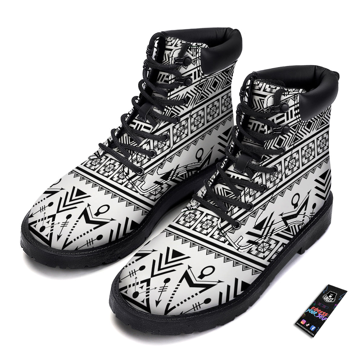 Aztec Grey And White Print Pattern Boots-grizzshop