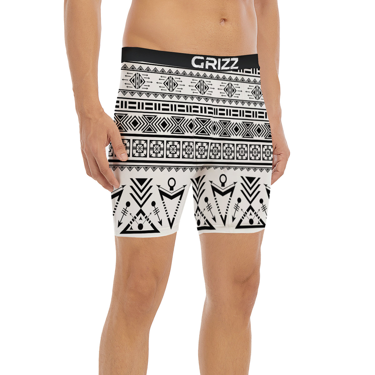 Aztec Grey And White Print Pattern Boxer Briefs-grizzshop