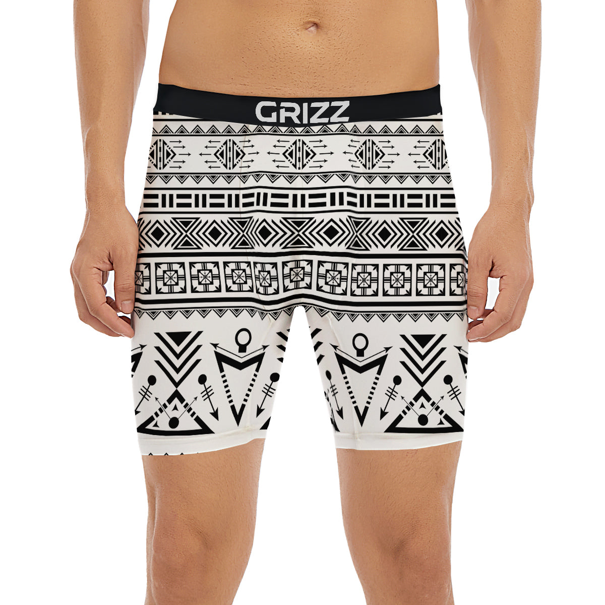 Aztec Grey And White Print Pattern Boxer Briefs-grizzshop