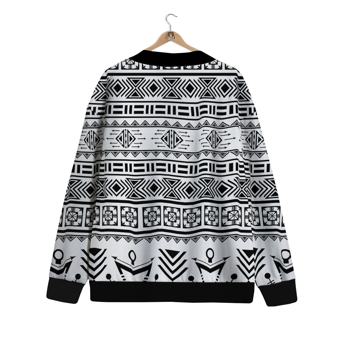 Aztec Grey And White Print Pattern Cardigan-grizzshop