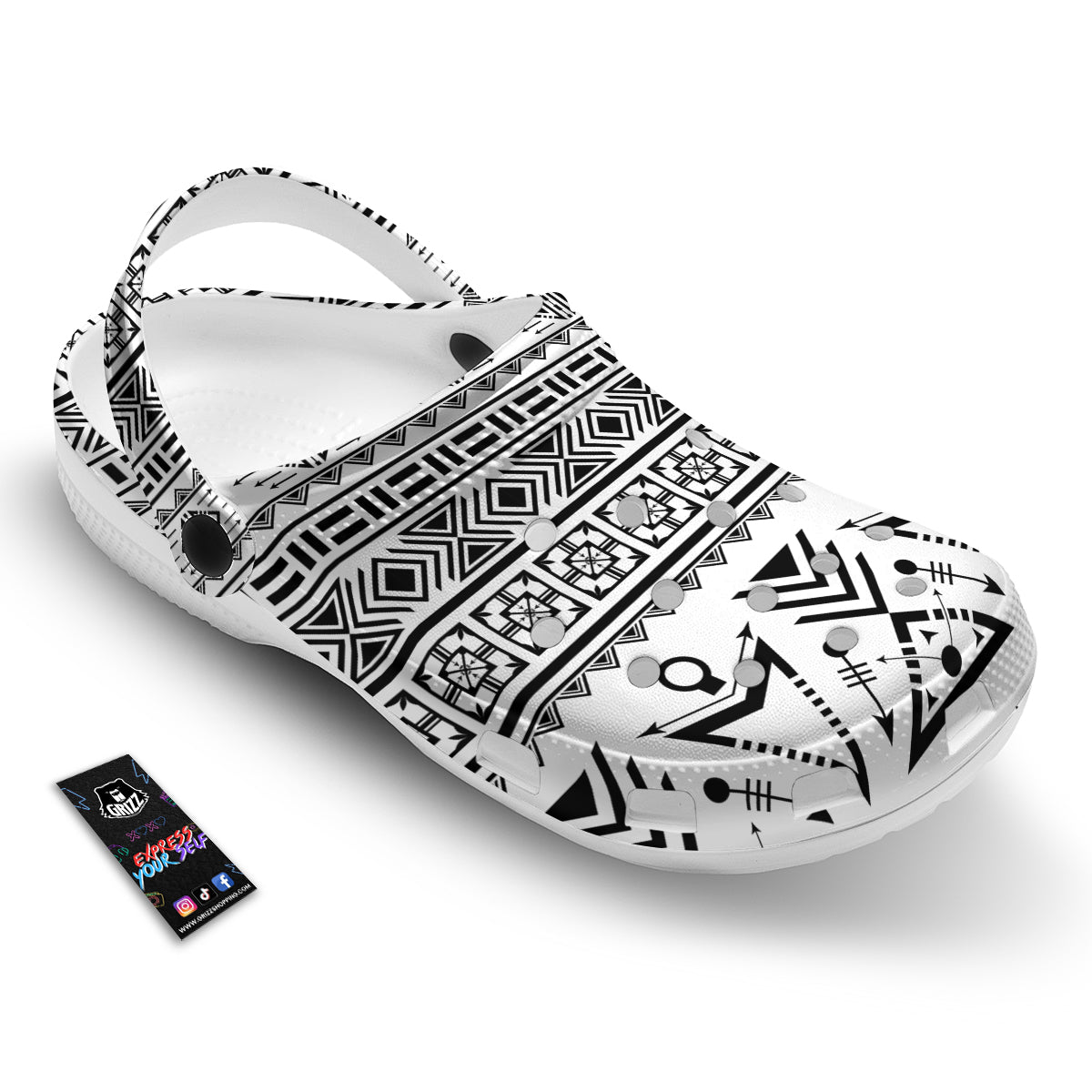Aztec Grey And White Print Pattern Clog-grizzshop