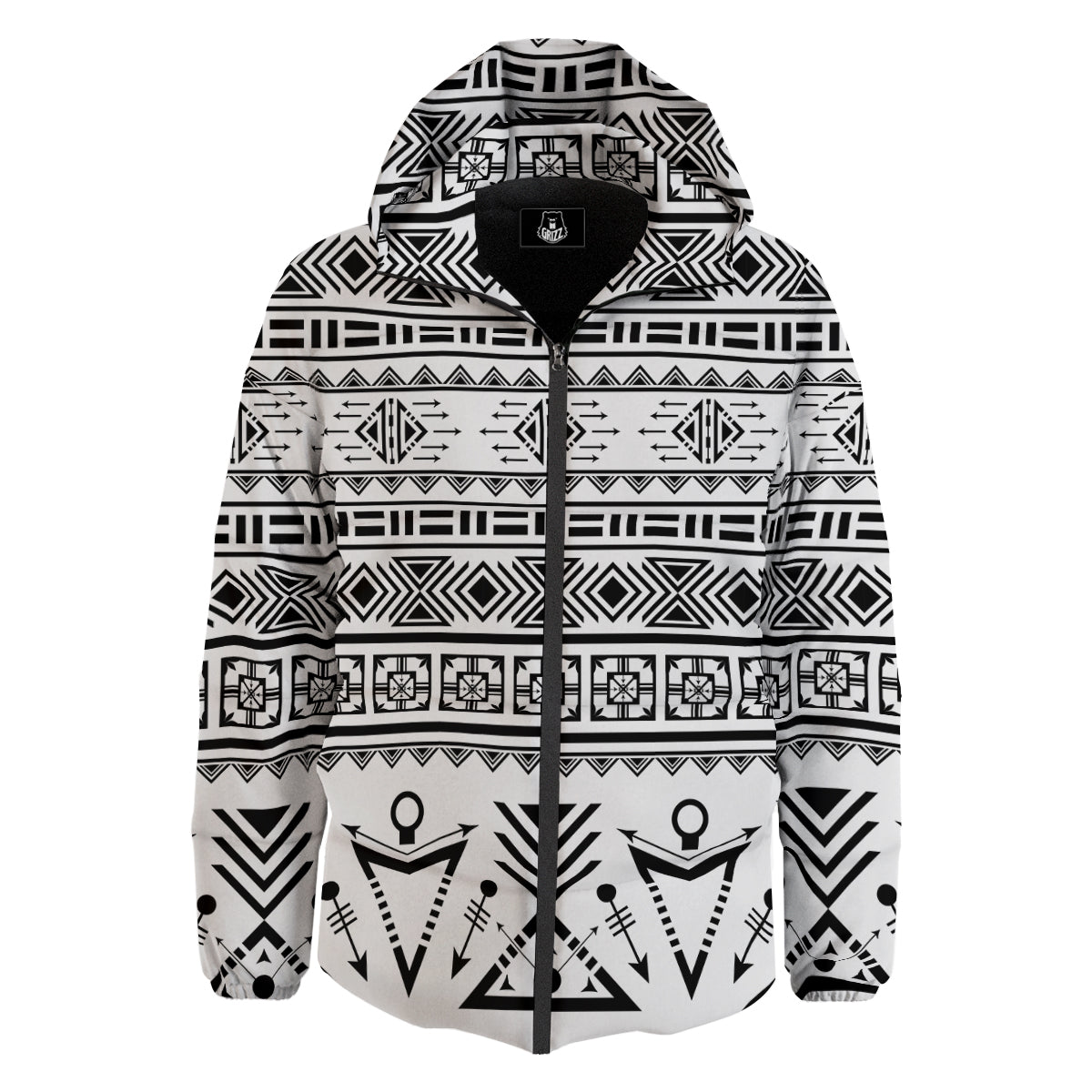 Aztec Grey And White Print Pattern Down Jacket-grizzshop
