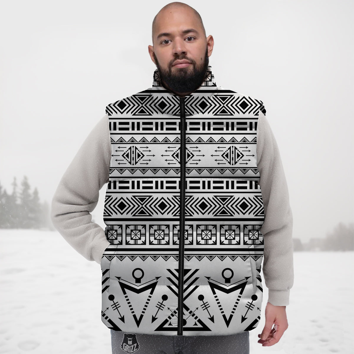 Aztec Grey And White Print Pattern Down Vest