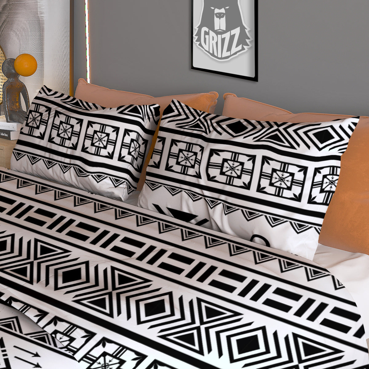 Aztec Grey And White Print Pattern Duvet Cover Bedding Set