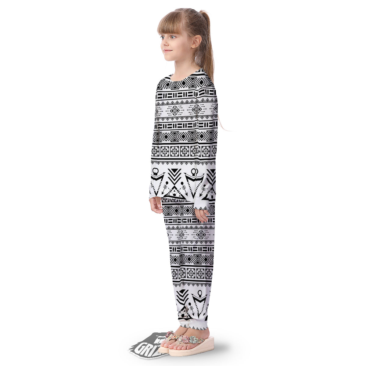 Aztec Grey And White Print Pattern Kid's Pajamas-grizzshop