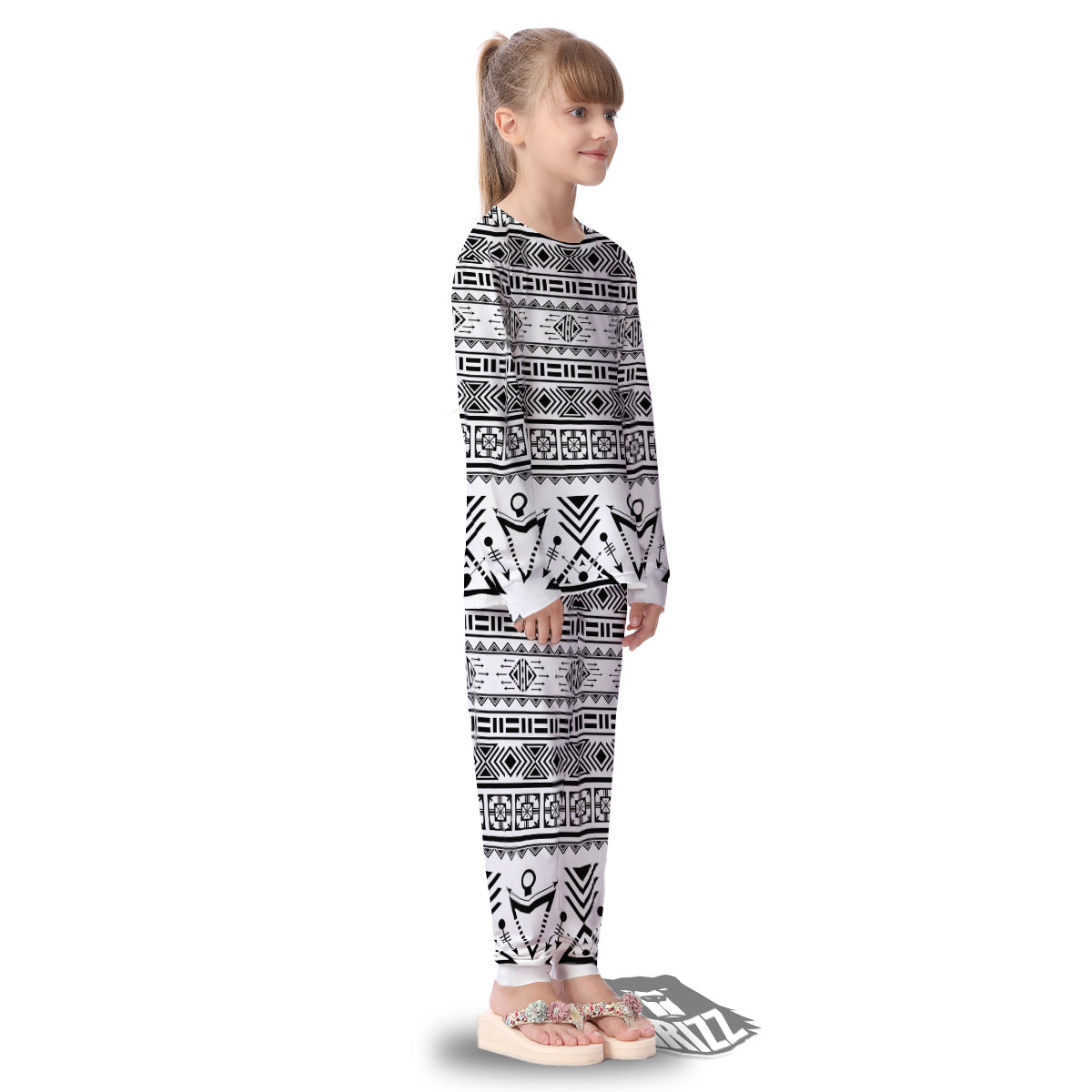 Aztec Grey And White Print Pattern Kid's Pajamas-grizzshop