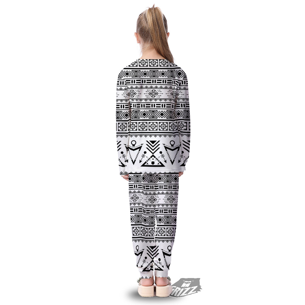 Aztec Grey And White Print Pattern Kid's Pajamas-grizzshop