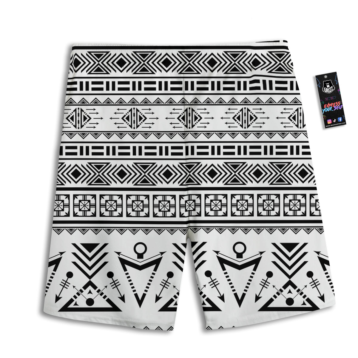 Aztec Grey And White Print Pattern Men's Athletic Shorts