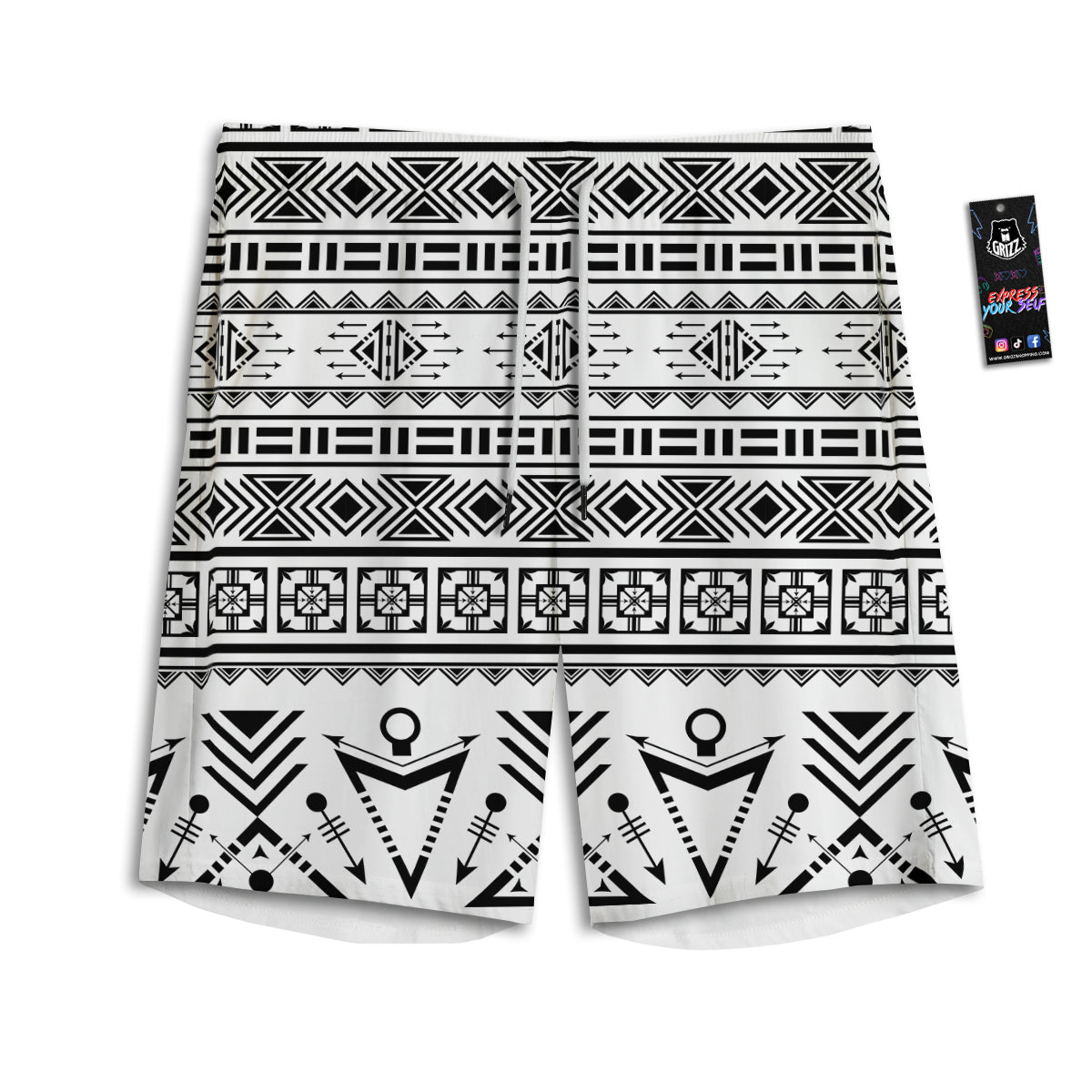Aztec Grey And White Print Pattern Men's Athletic Shorts