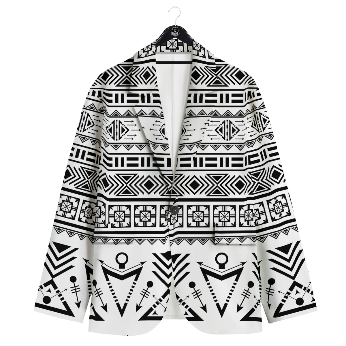 Aztec Grey And White Print Pattern Men's Sport Coat-grizzshop