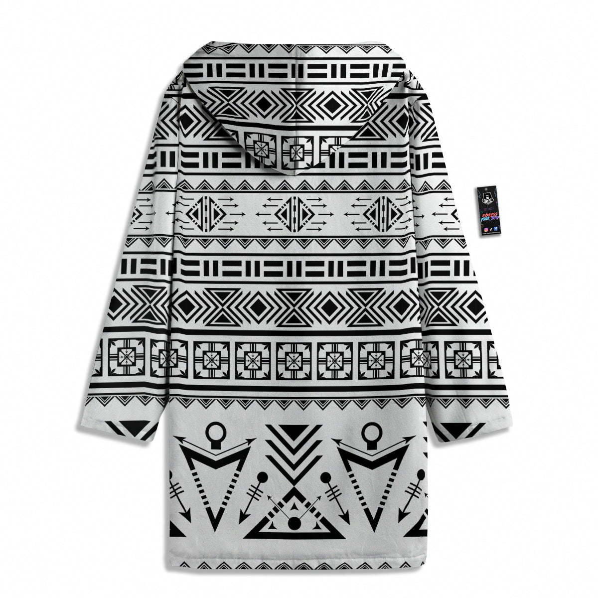 Aztec Grey And White Print Pattern Men's Windbreaker Jacket-grizzshop