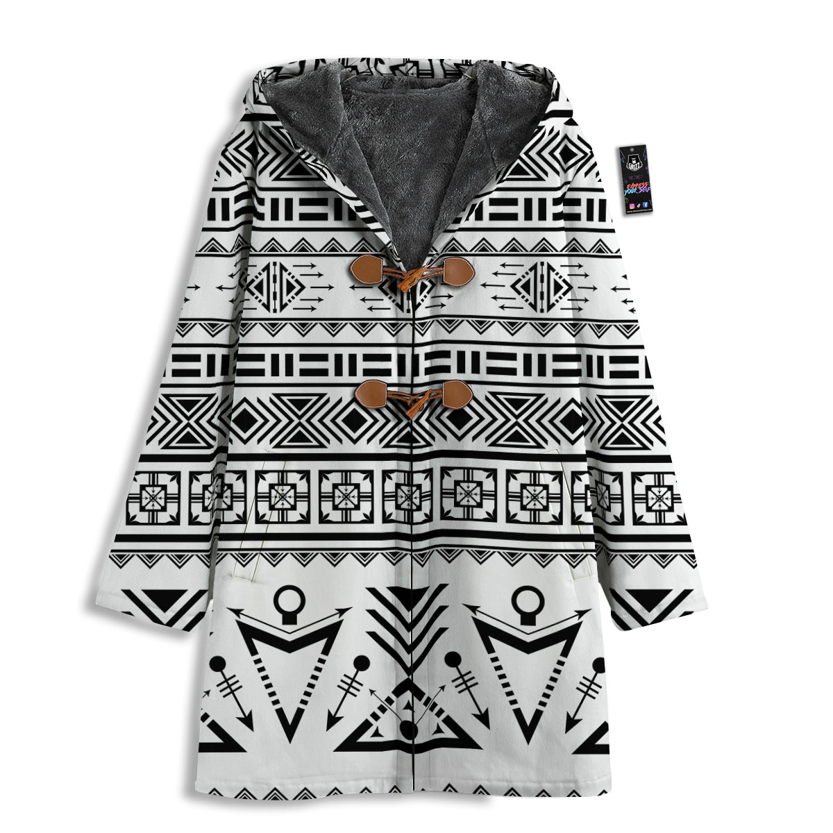 Aztec Grey And White Print Pattern Men's Windbreaker Jacket-grizzshop