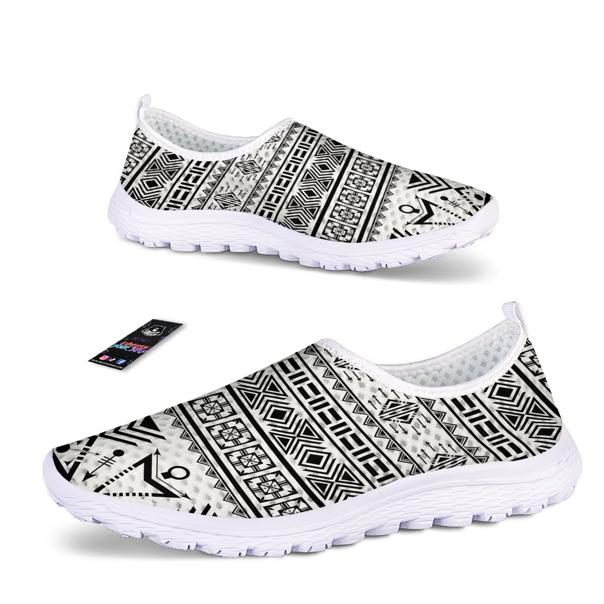 Aztec Grey And White Print Pattern Nurse Shoes-grizzshop