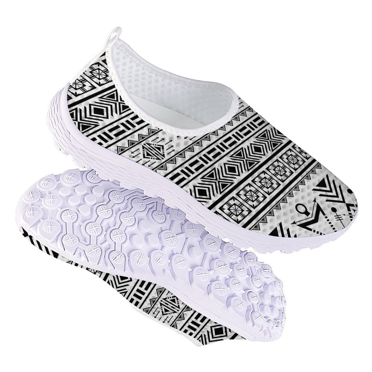Aztec Grey And White Print Pattern Nurse Shoes-grizzshop
