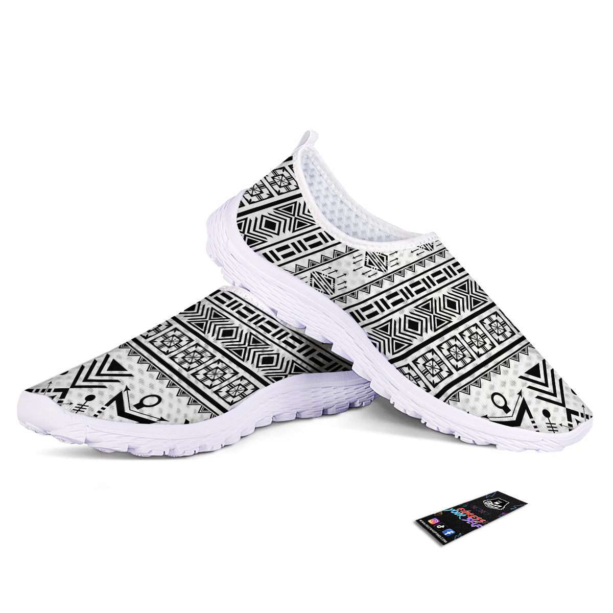 Aztec Grey And White Print Pattern Nurse Shoes-grizzshop
