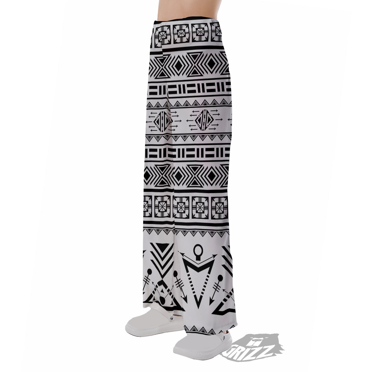 Aztec Grey And White Print Pattern Pajama Pants-grizzshop