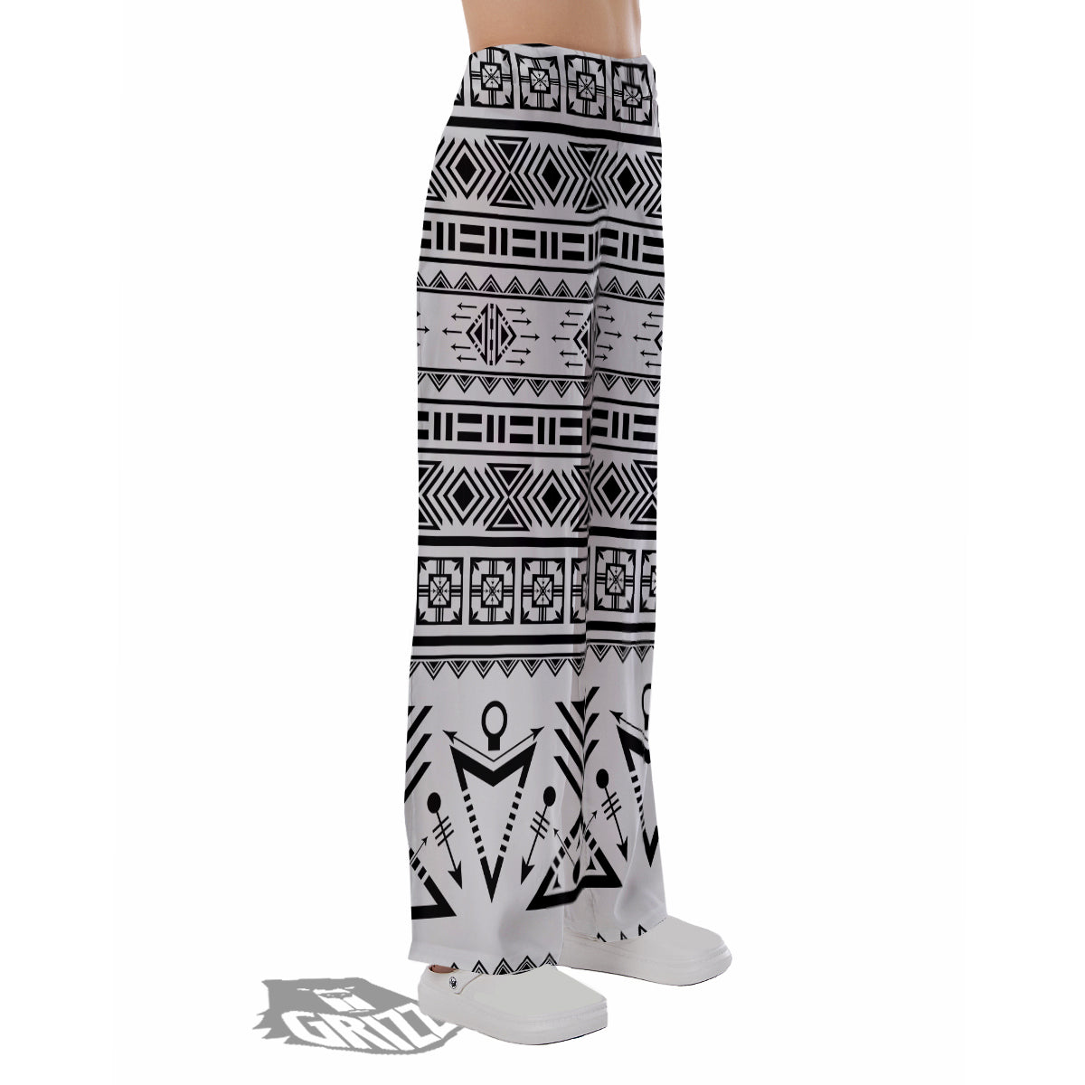 Aztec Grey And White Print Pattern Pajama Pants-grizzshop