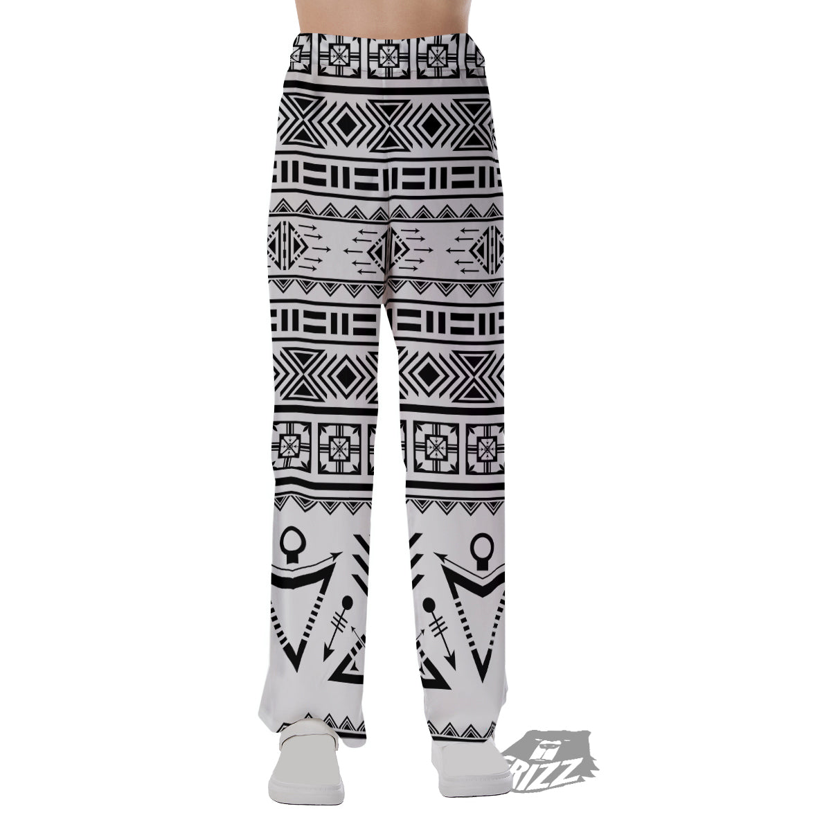 Aztec Grey And White Print Pattern Pajama Pants-grizzshop