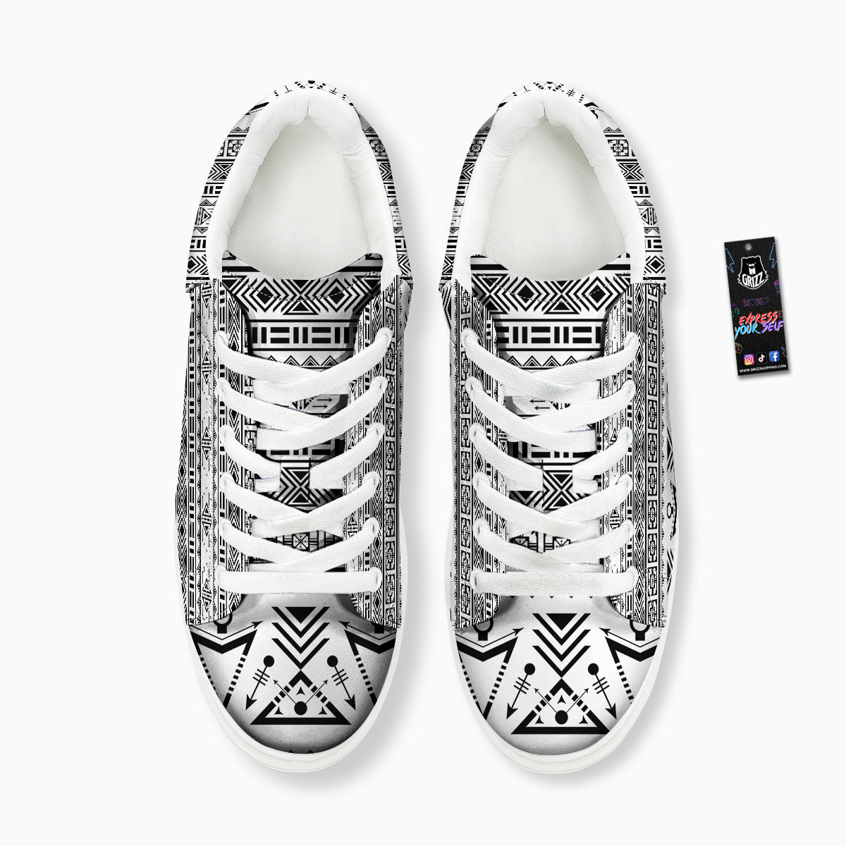 Aztec Grey And White Print Pattern Platform Shoes-grizzshop