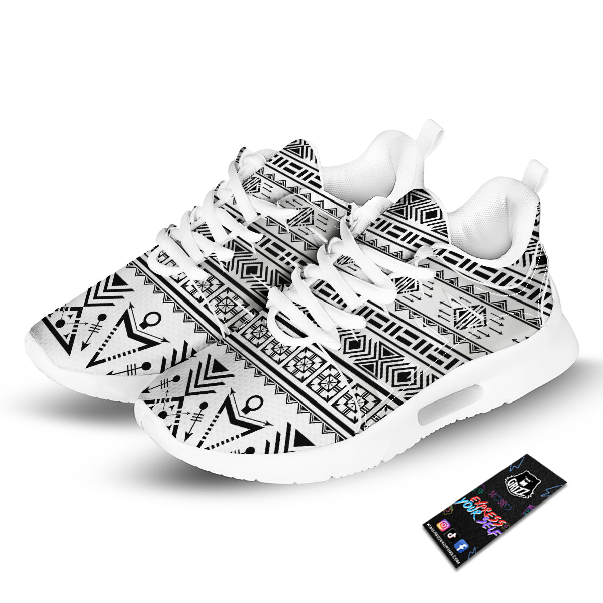 Aztec Grey And White Print Pattern Tennis Shoes-grizzshop
