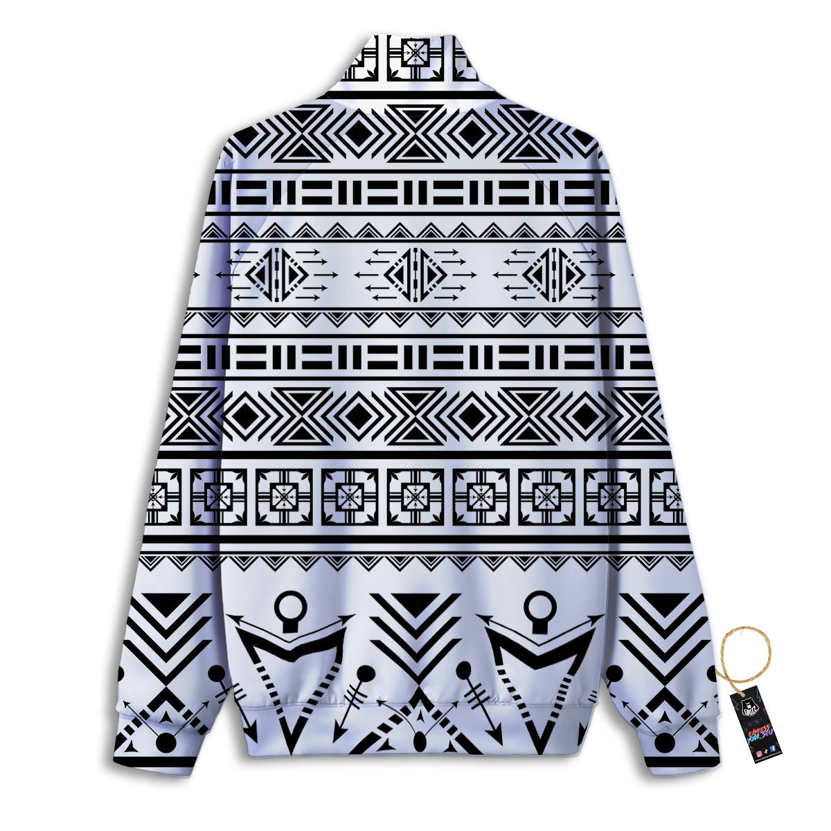 Aztec Grey And White Print Pattern Track Jacket-grizzshop