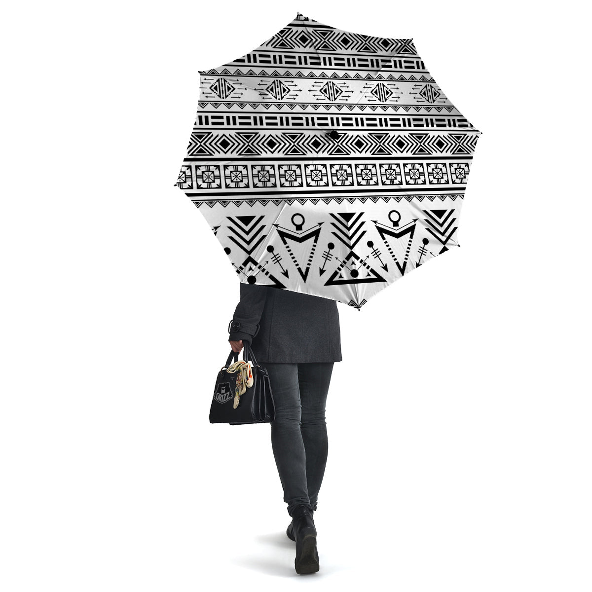 Aztec Grey And White Print Pattern Umbrella-grizzshop