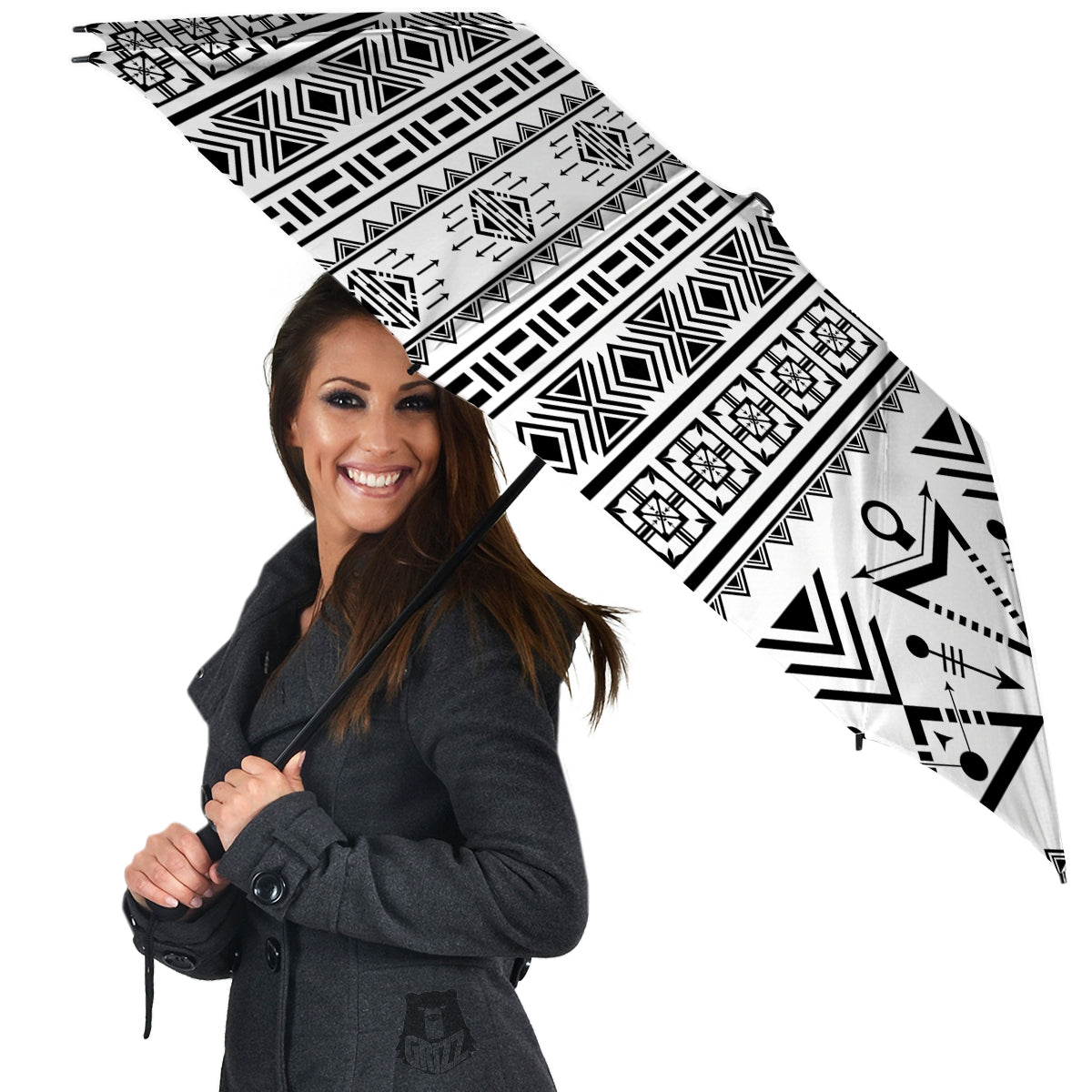 Aztec Grey And White Print Pattern Umbrella-grizzshop