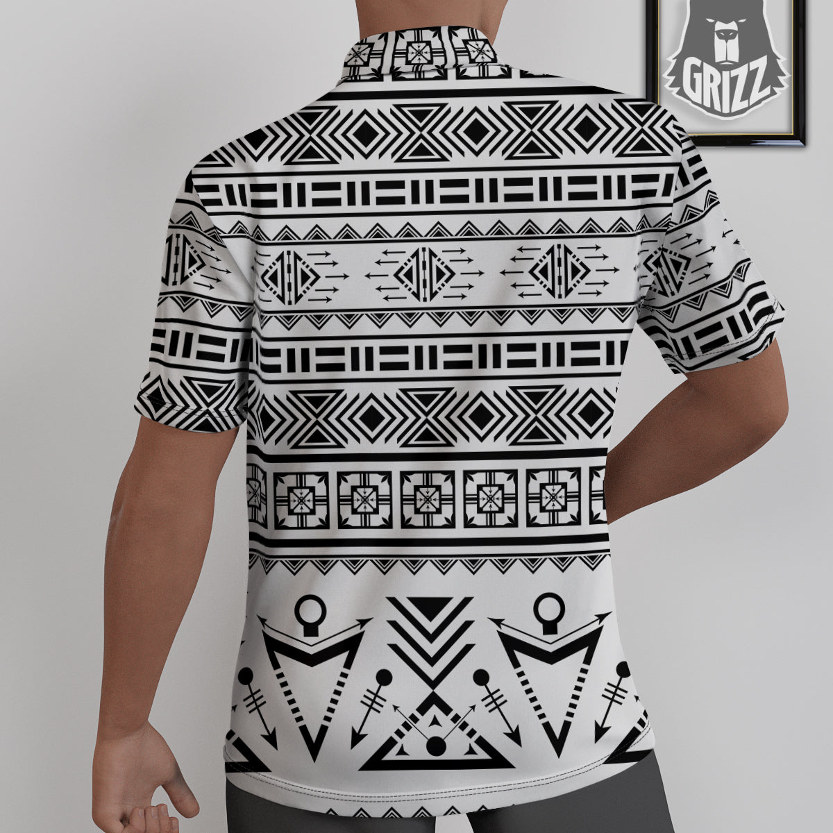 Aztec Grey And White Print Pattern Untucked Shirts-grizzshop
